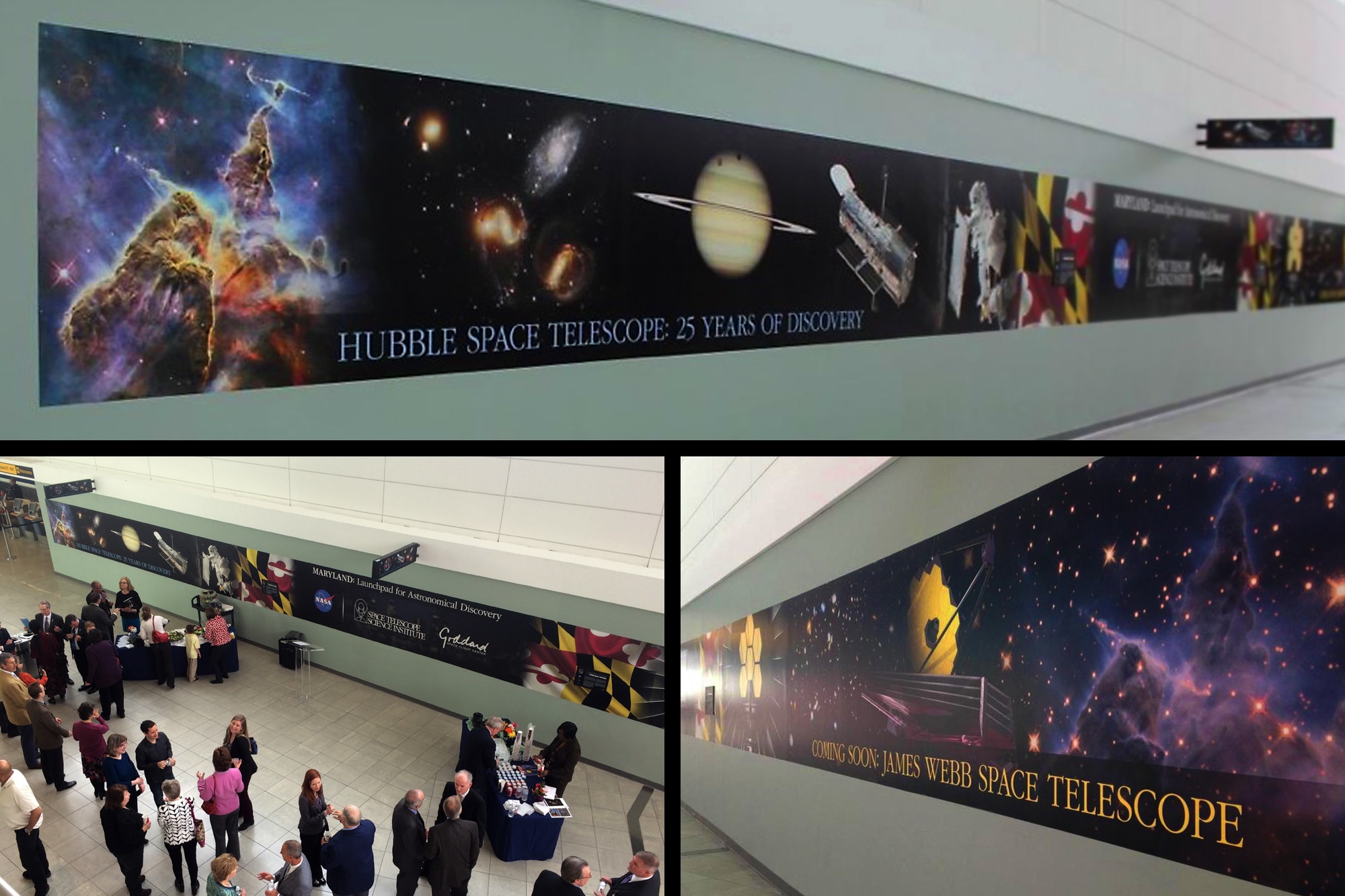 Ninety foot long wall decal mural at Baltimore International Airport, part of Hubble twenty-fifth anniversary.