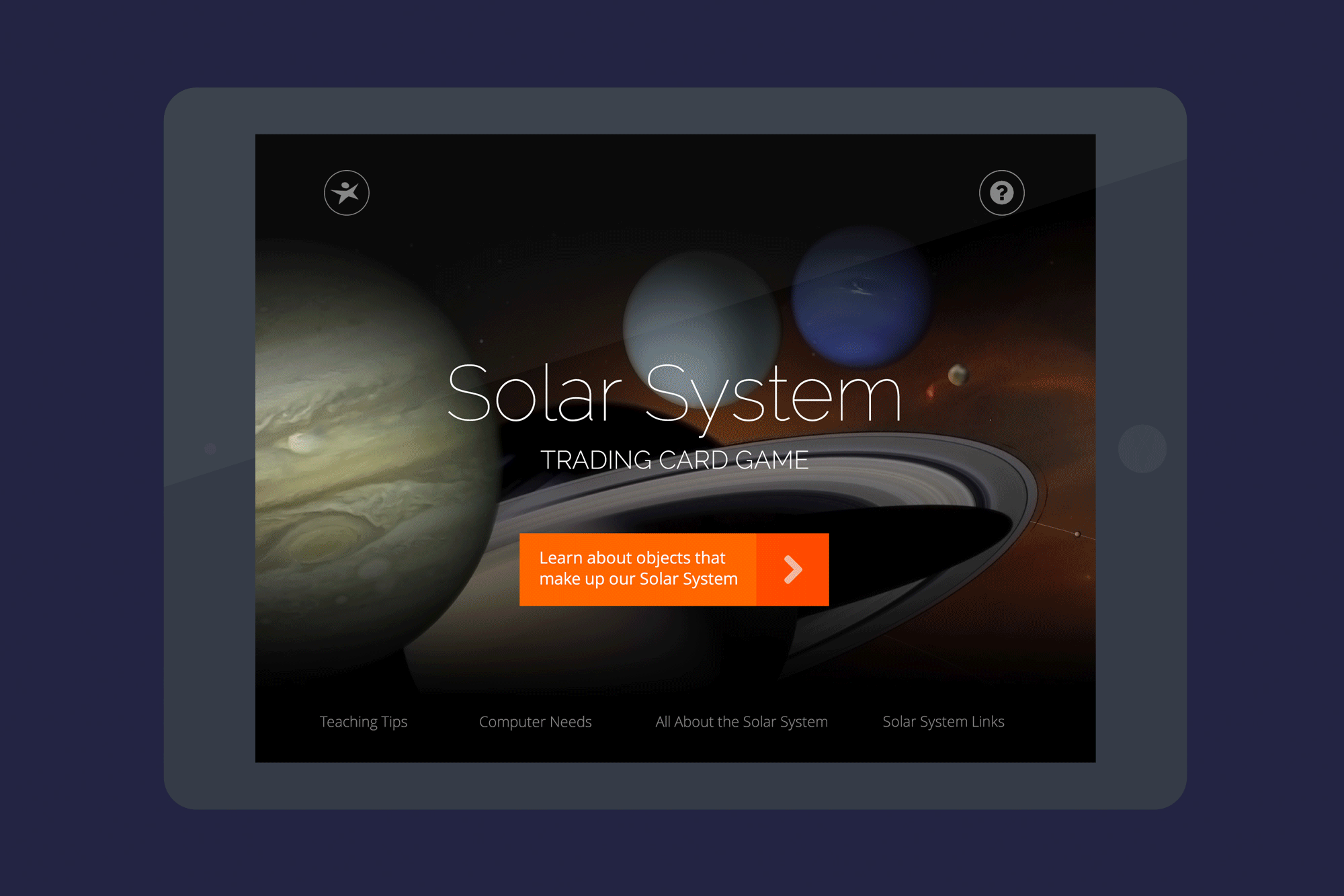 Interactive design for solar system game web application.
